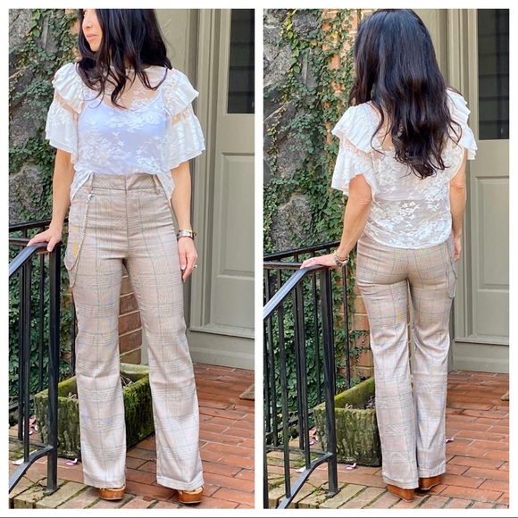 Taupe paid high waist wide leg pants - Picture 4 of 8